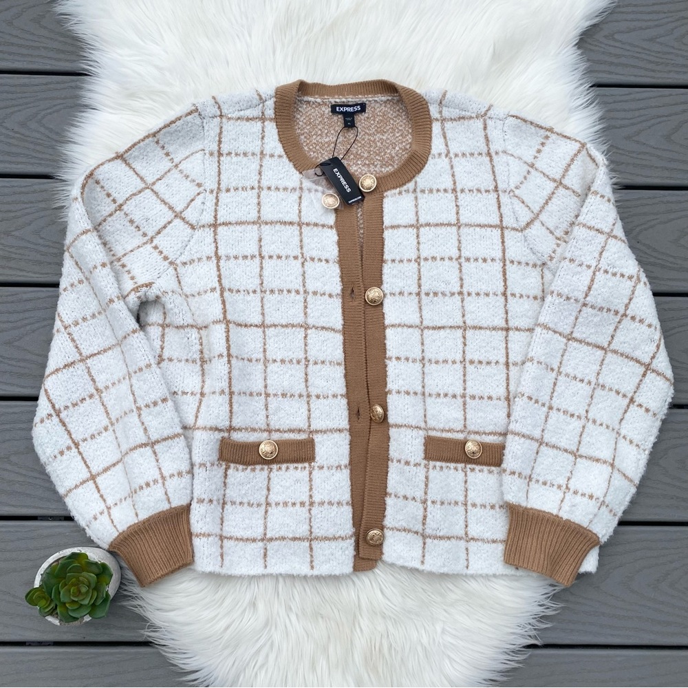 Express Plaid Button Sweater Jacket
